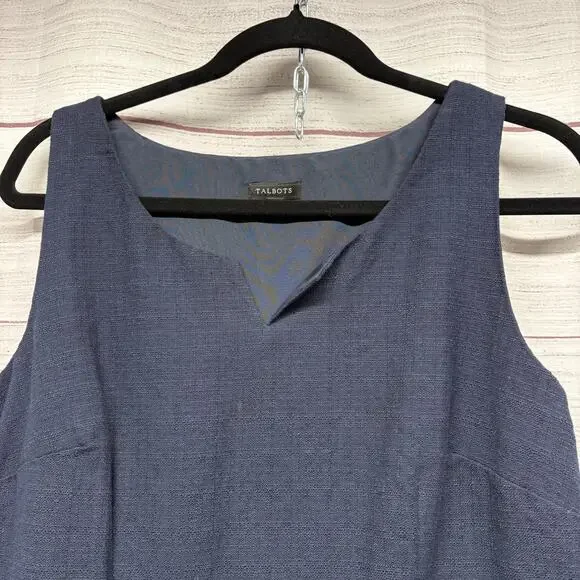 Talbots Petite Navy Twill Sequin Fish Embroidered Sheath Dress size 8 - Picture 2 of 9